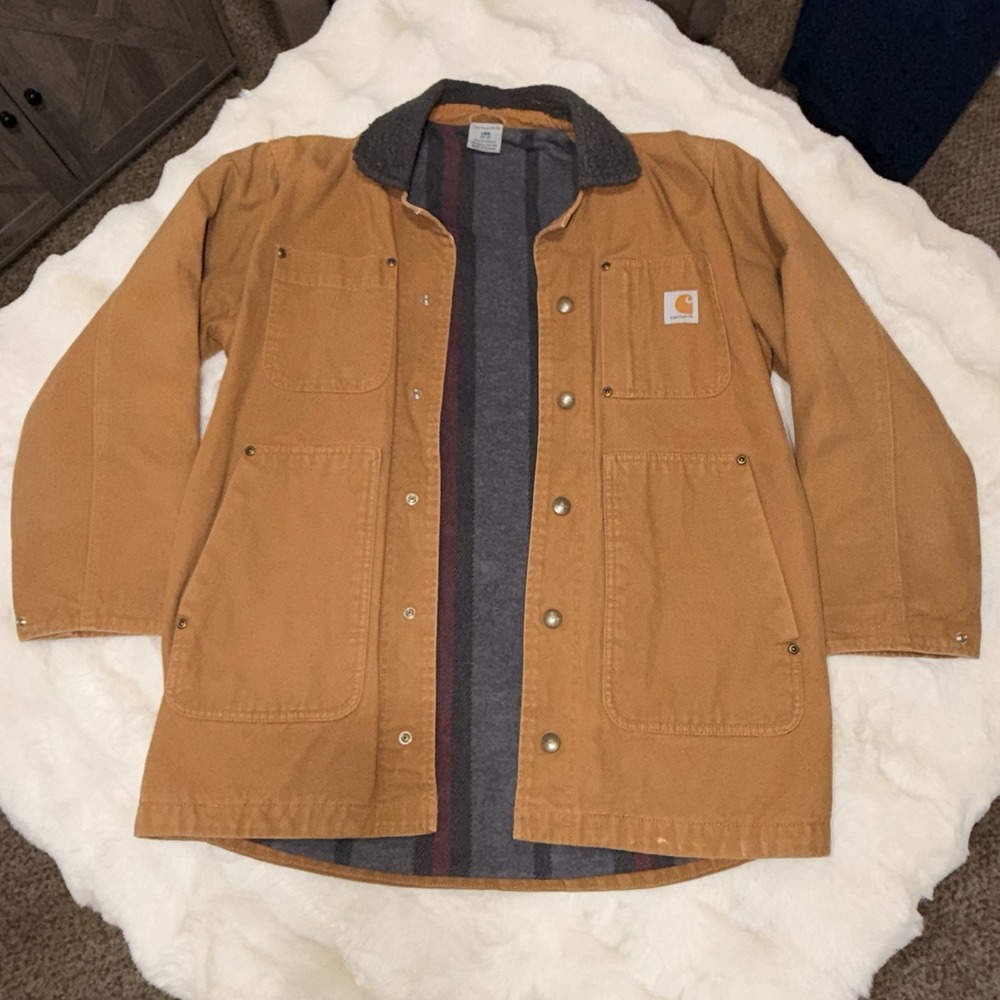 Vintage 90's Carhartt Blanket Lined Chore Coat Jacket Duck Kids Large 14 - 16